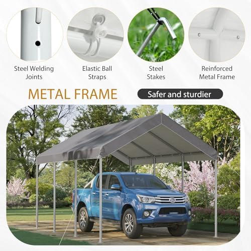 aoxun 10x20 ft heavy duty carport, adjustable height shown in use
