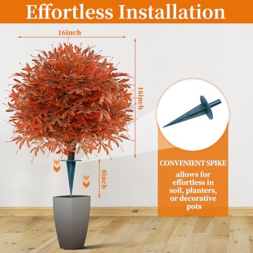 yangrass 2 pack fall artificial cedar topiary balls, close-up detail