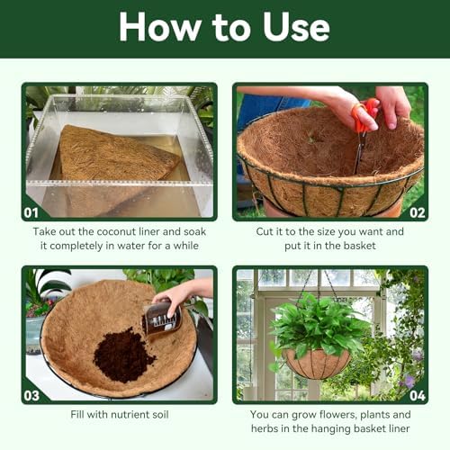 6 Pack 14 Inch Coco Liners for Planters, Hanging Basket Liners | Round Coco Coir Fiber Replacement Liner for Flowers Vegetables Patio Garden Porch Decor,Breathable Drainage,Cuttable DIY