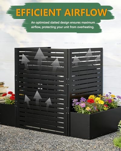 foowin air conditioner fence, 3 panels metal privacy, side view