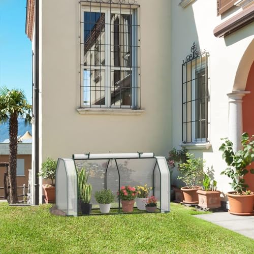 happygrill portable mini greenhouse with roll-up zipper door, view 9