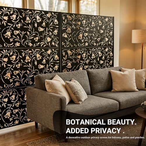 72" outdoor privacy screen, decorative metal privacy fence shown in use