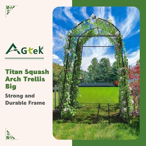 agtek 87" h×65" w metal garden arch trellis showing dimensions