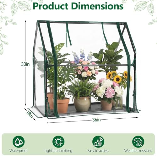 mini greenhouse with waterproof pad, 36"×18"×33" tabletop small shown in use