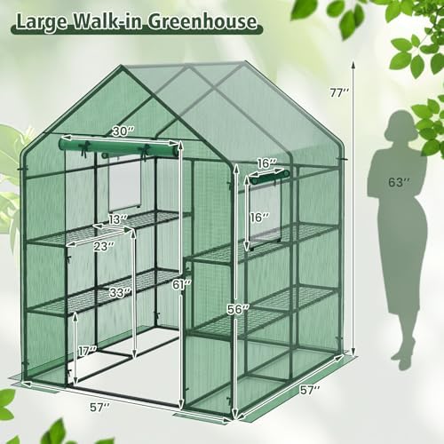 giantex walk-in greenhouse, gardening plant tent with roll-up, side view