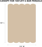 Pergola Shade Cover Replacement Canopy Top Compatible with 10 X 12 ft 6-Bar Pergola Frames - Beige (Canopy Size 116" W x 120" L, Canopy Top Only)
