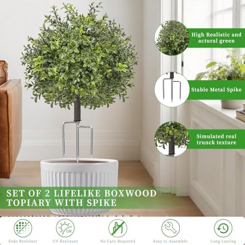 ereal 24'' artificial boxwood topiary, pack of 2, side view