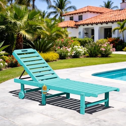 serwall hdpe outdoor chaise lounge with cup holder shown in use