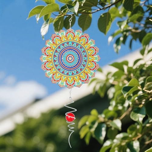 Wind Spinner Mandala Peacock, 12inch Stainless Steel Metal Wind Spinners Outdoor Hanging, 3D Wind Sculptures Kinetic Yard Art Decoration Garden Ornament Indoor Décor Gift for Women Men Holidays