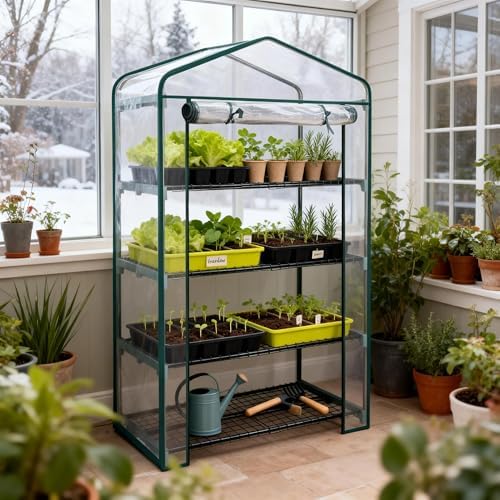 worth garden 50% extra wide mini greenhouse 4 shown in use