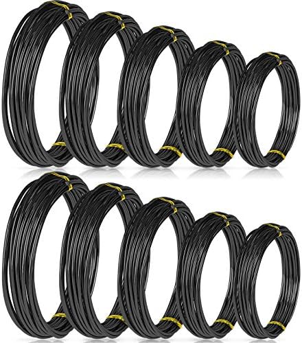 Hotop 10 Rolls Bonsai Wires Anodized Aluminum Bonsai Training Wire in 5 Sizes - 1.0 mm, 1.5 mm, 2.0 mm, 2.5 mm, 3.0 mm, Total 164 Feet (Black)