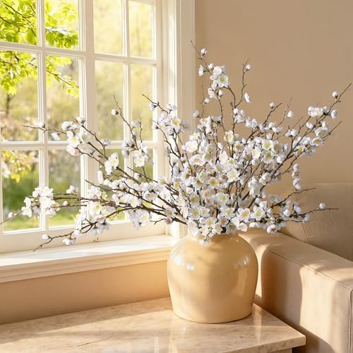 florisso 6 pcs artificial cherry blossom branches spring on a desk or shelf