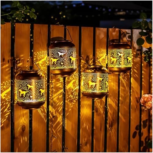 Horse Solar Lanterns Outdoor Waterproof Hanging Solar Lights Horse Gifts for Women Men Metal LED Decorative Light for Yard,Patio,Lawn,Tabletop,Pathway,Landscape,Garden Decor