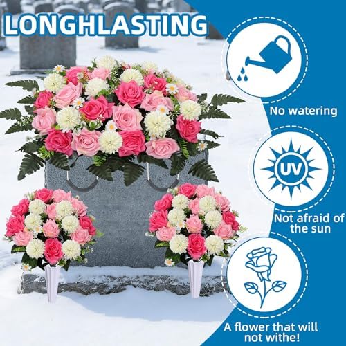 lodou 3pack cemetery decorations for grave large headstone, close-up detail