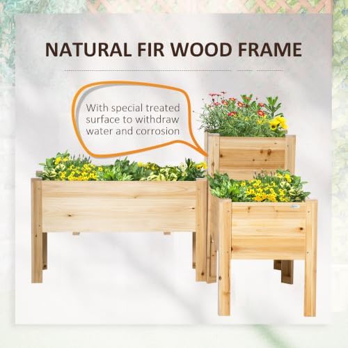 outsunny raised garden bed set of 3, wooden showing dimensions