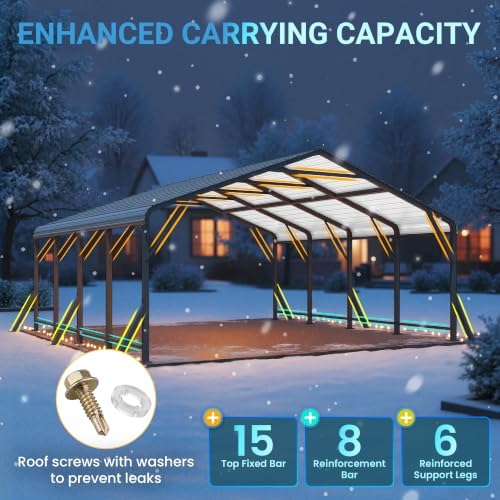 wisteria lane 20'x20' metal carport, heavy duty carport, close-up detail