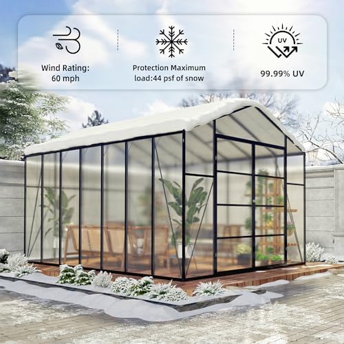 greenhouse for outdoors 8x12x7.8ft, polycarbonate greenhouse with stronger showing dimensions