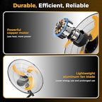 cammoo 18 inch wall mount fan oscillating, 600d, front angle view