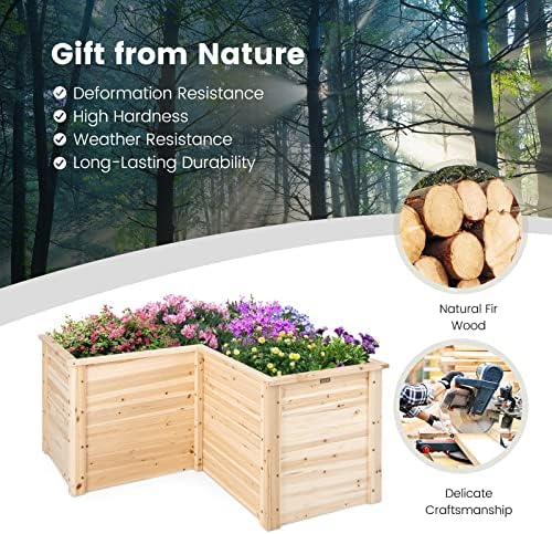 giantex wood raised garden bed, 47.5"x47.5"x24.5" elevated planter showing dimensions