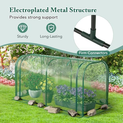 raised garden bed with greenhouse, waterproof sun-protective green, close-up detail