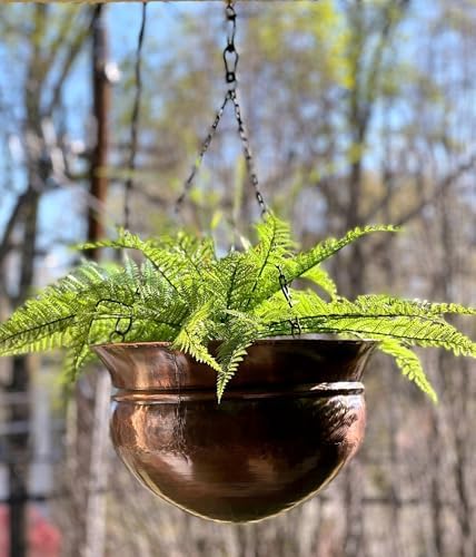 h potter hanging planter - antique copper finish, side view