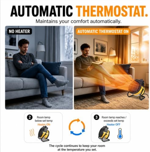 1500w space heater, electric garage heater with fast, side view