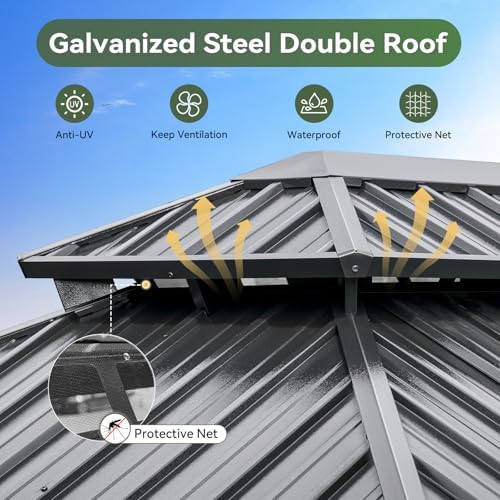 aoxun 12x16ft hardtop gazebo metal gazebo with galvanized, close-up detail
