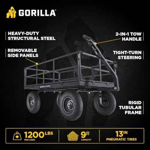 gorilla carts steel utility garden cart, 1200 lb. shown in use