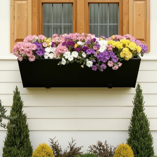 36 inch railing planter boxes, heavy duty metal showing dimensions