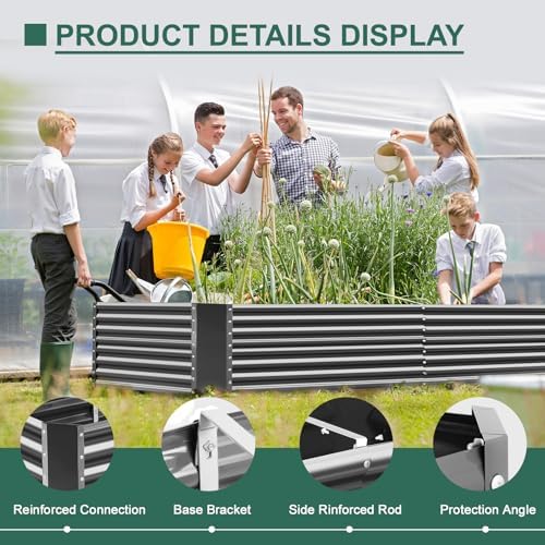 land guard 8x4x3ft rectangular galvanized raised garden beds showing dimensions
