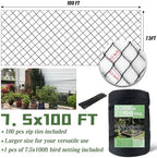 7.5 x 100 ft bird netting, 1/2" mesh showing dimensions