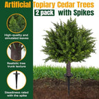24.5 inch set of 2 topiary cedar trees, close-up detail