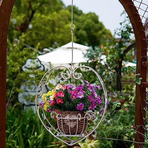 39.7" hanging plant holder,metal heart planter, hanging basket, front angle view