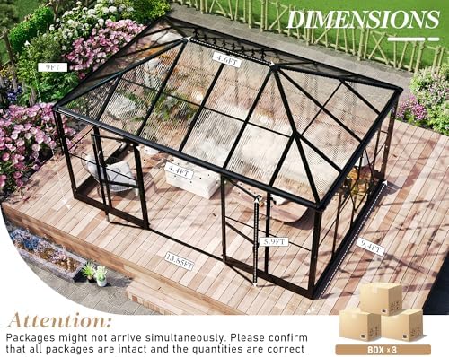 howe 14x9.5x9 ft pavilion styled greenhouse with clear shown in use