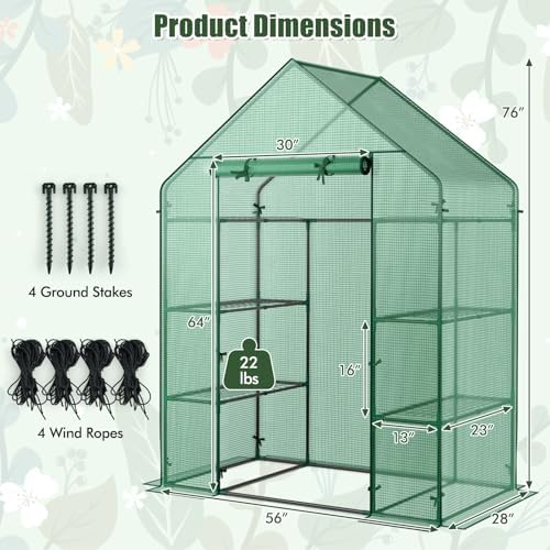 giantex walk-in greenhouse, 4 tier 8 shelves, portable, front angle view