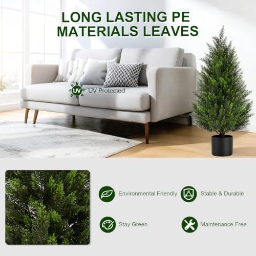 vivatrees 2pack 3ft artificial cedar trees in pots, package contents