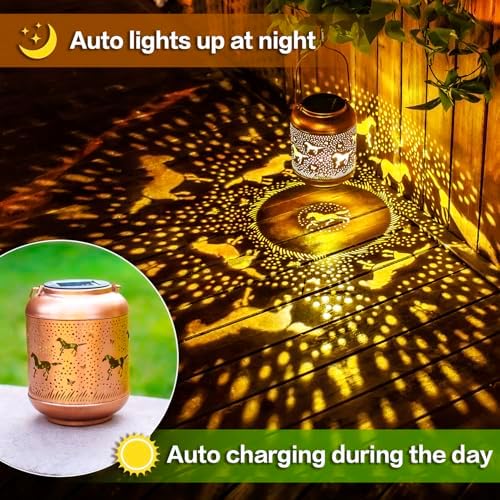 Horse Solar Lanterns Outdoor Waterproof Hanging Solar Lights Horse Gifts for Women Men Metal LED Decorative Light for Yard,Patio,Lawn,Tabletop,Pathway,Landscape,Garden Decor