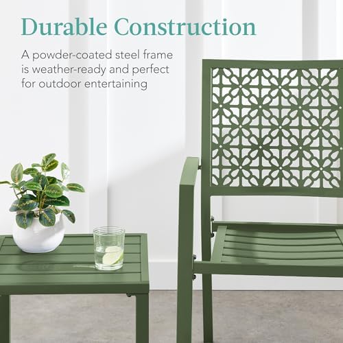 best choice products 3-piece outdoor bistro set, stackable, close-up detail