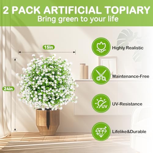 enven white artificial flowers for outdoors, 2 pack, close-up detail