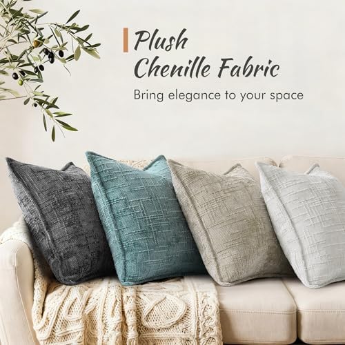 decoruhome chenille decorative throw pillow covers 20x20 set, side view