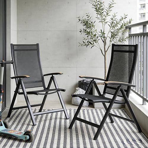 folding patio chairs set of 2, aluminum high shown in use