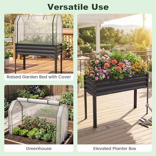 giantex raised garden bed with legs & greenhouse showing dimensions