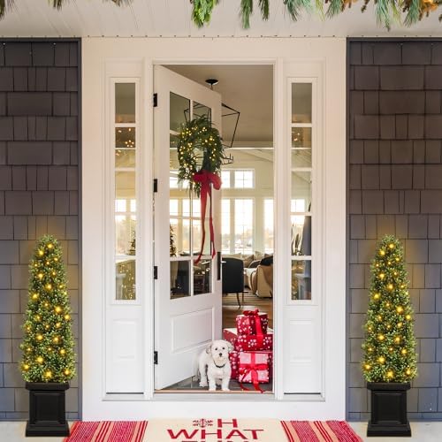 3.5ft topiary trees artificial outdoor set of 2, front angle view