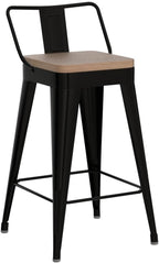 WENTMENT Metal Bar Stools Set of 4 Counter Height Barstools with Removable Back 26" Kitchen Bar Stools with Wooden Seat, Black