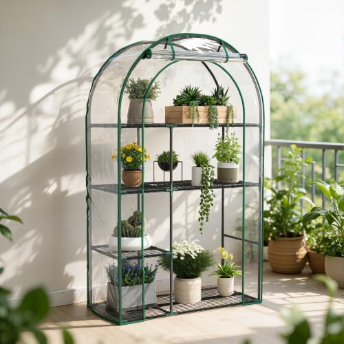 4-tier mini greenhouse for outdoors, 40" x 18", front angle view