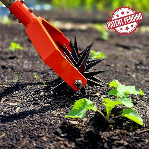 67in garden cultivator with tempered spring steel tines shown in use