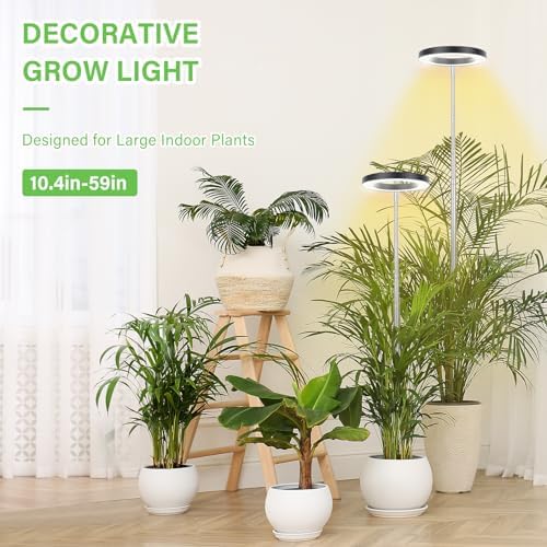 LBW Grow Lights for Indoor Plants, 6.3" Full Spectrum Grow Light, 72 LEDs | 10.4"-59” Height Adjustable Plant Light, 4 Brightness Levels, 4/8/12H Auto Timer, Ideal for Large Tall Plants, Black