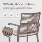 Outdoor Patio Dining Chair, 400 Lbs, Light Brown, Set of 2 | All-weather Woven Rope, Sturdy Frame,Ergonomic Backrest, Removable Breathable Cushion,for Patio & Garden