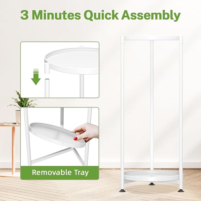 iDavosic.ly 2 Tier Corner Plant Stand Indoor, Tall Vertical Metal Flower Heavy Duty Pot Holder Shelf Outdoor for Patio Porch Living Room, White - Round