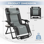 UDPATIO Oversized Zero Gravity Chair Outdoor Patio Folding Recliner | 33in Adjustable Anti Gravity Padded Lounge Chair with Cup Holder, Foot Rest & Headrest for Camping Garden Indoor Black/Gray
